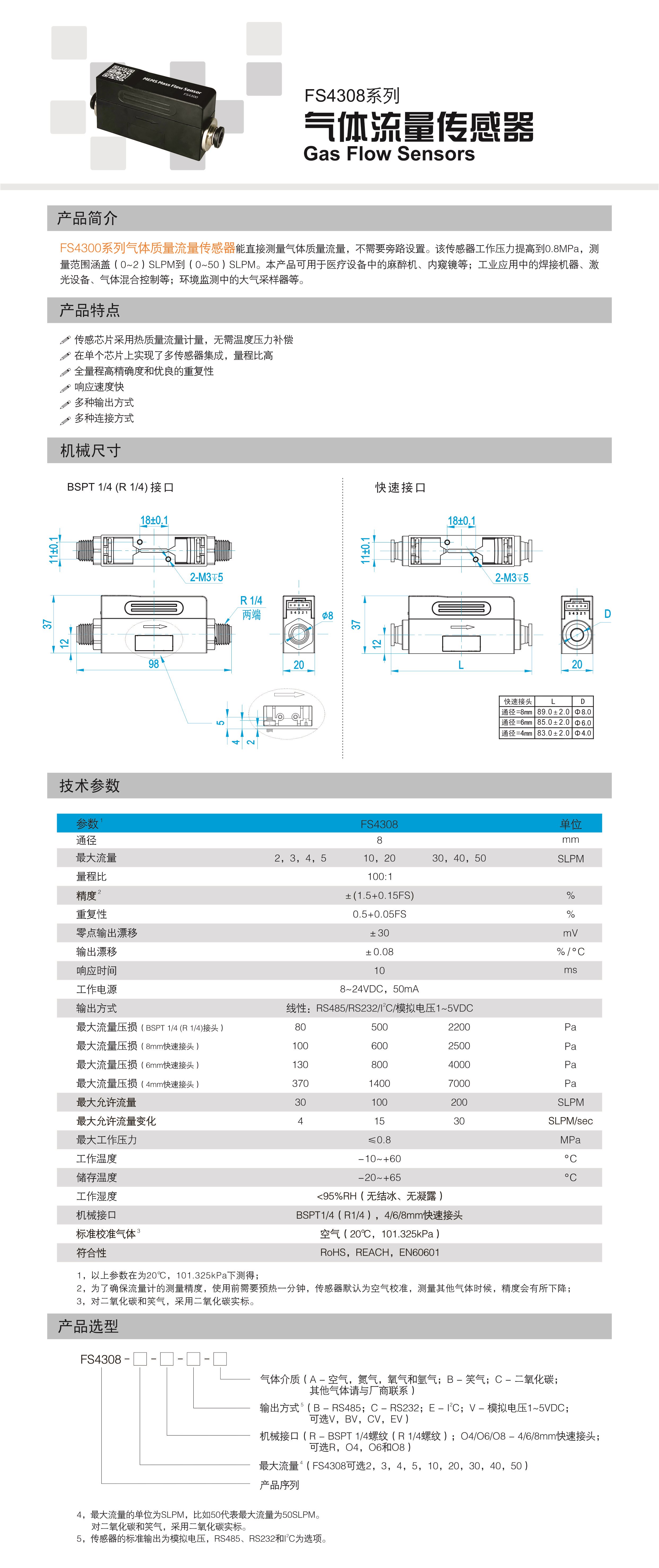 fs4308系列气体质量流量传感器